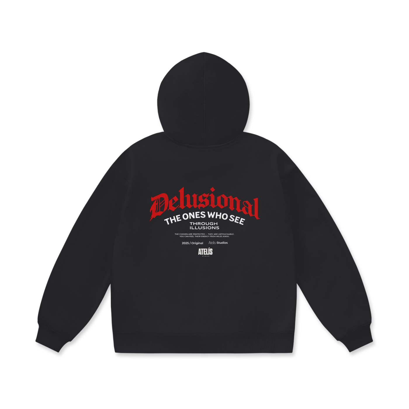 “DELUSIONAL” OVERSIZED HEAVYWEIGHT DROPSHOULDER HOODIE