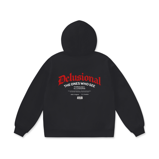 “DELUSIONAL” OVERSIZED HEAVYWEIGHT DROPSHOULDER HOODIE