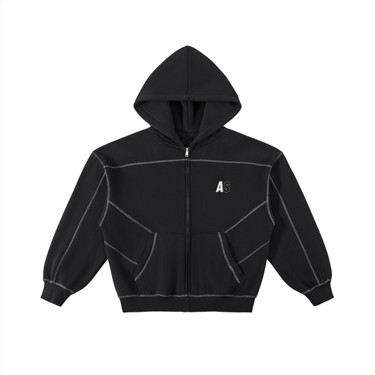 Atelís Contrast-Stitched Unisex Boxy Fleece Zip Hoodie